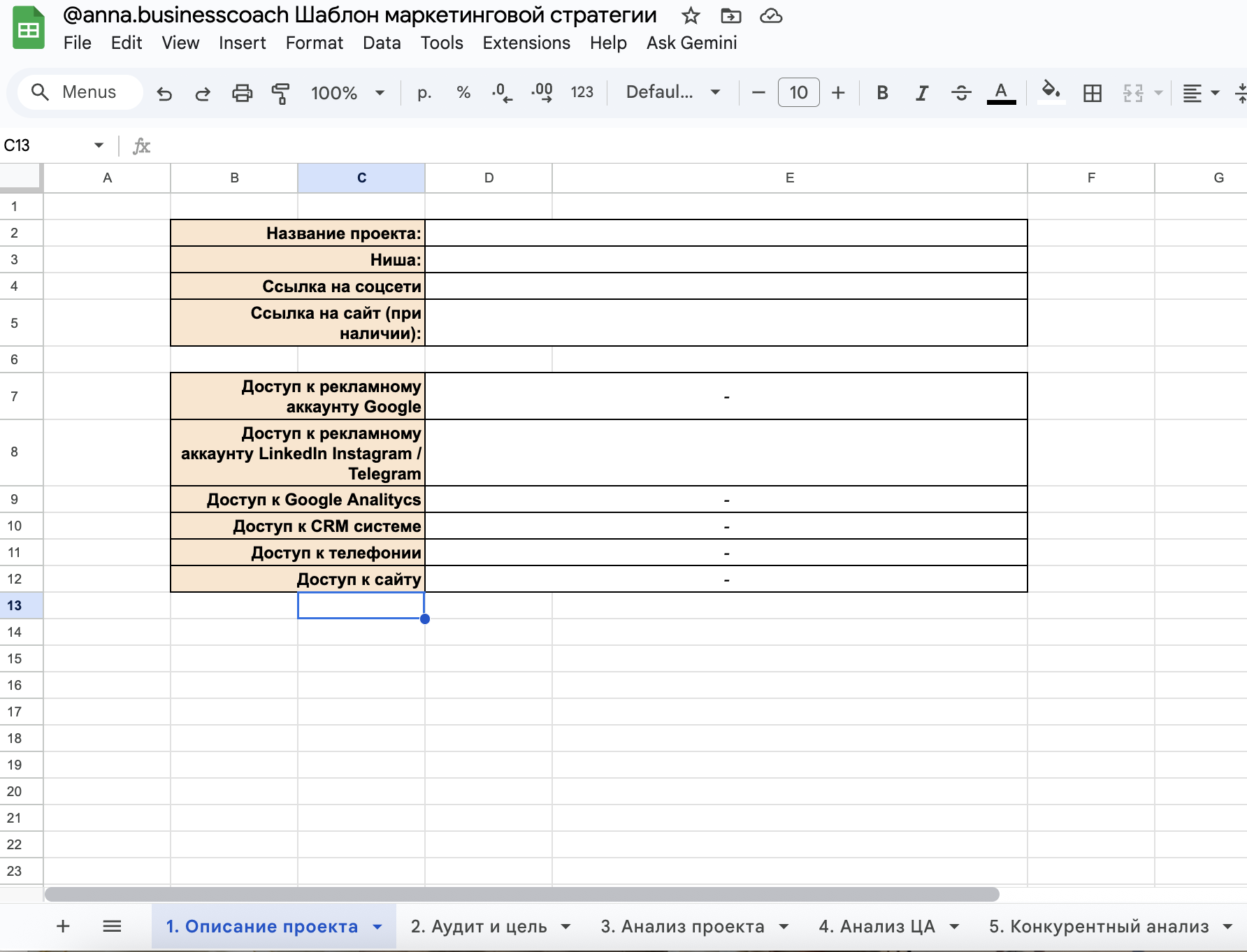 Шаблон маркетинговой стратегии